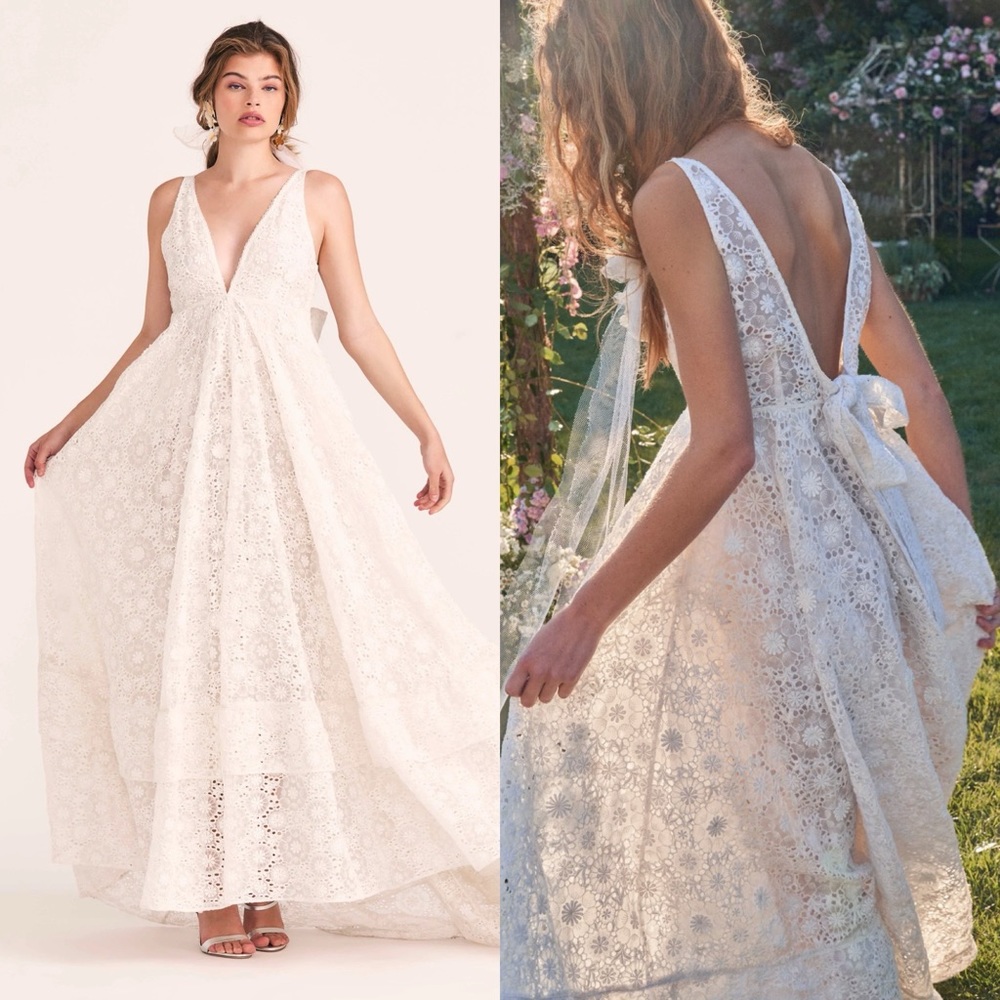 LoveShackFancy White Eyelet Lace Maxi Dress